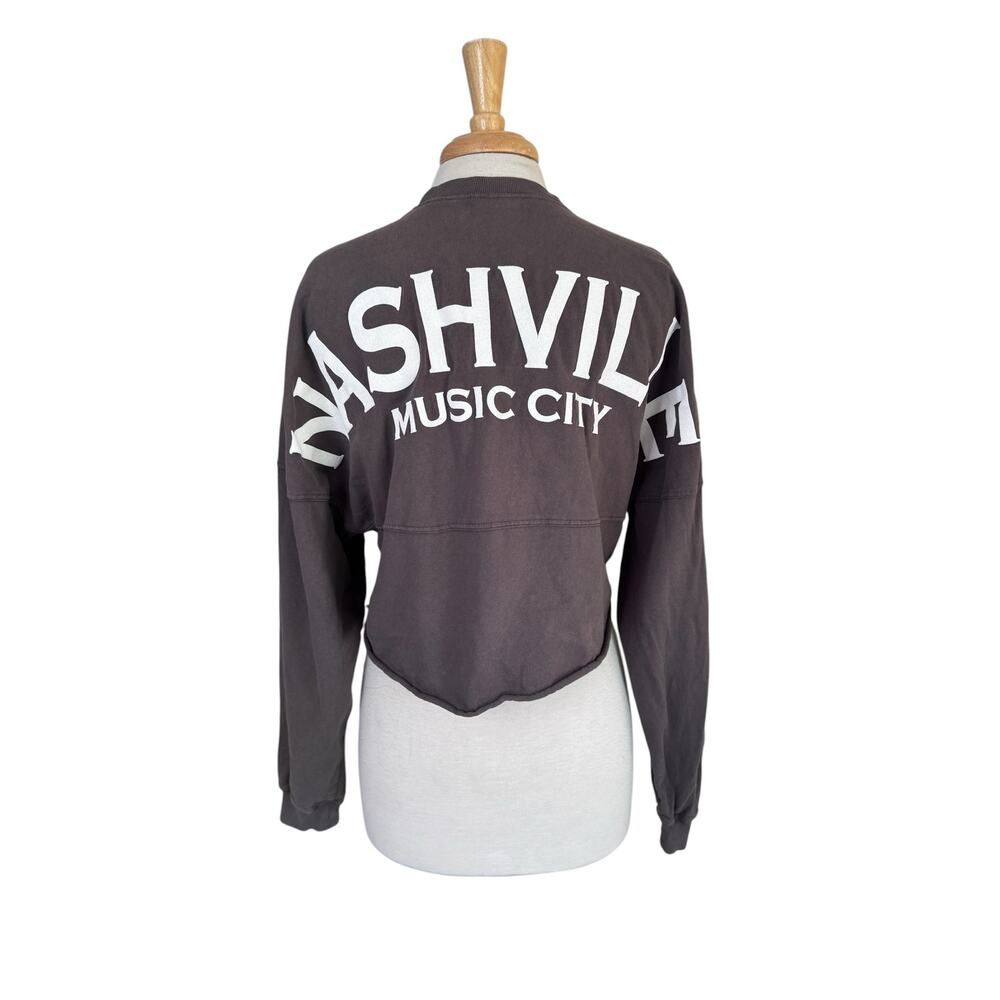 SPIRIT JERSEY Nashville Music City Brown Crop Long Sleeve Top Size Small Womens - Picture 1 of 11